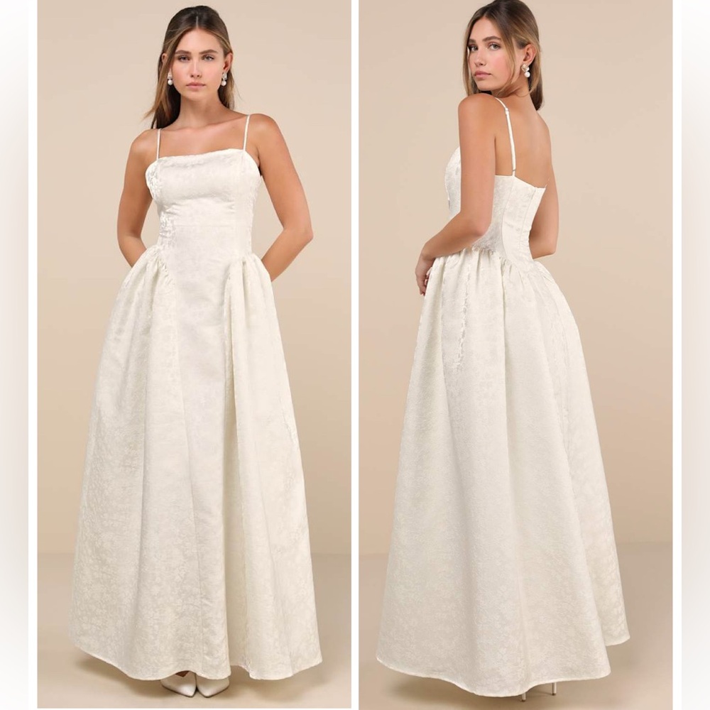 Lulus Gorgeous Extravagance Ivory Floral Jacquard Maxi Dress Size Small Bridal